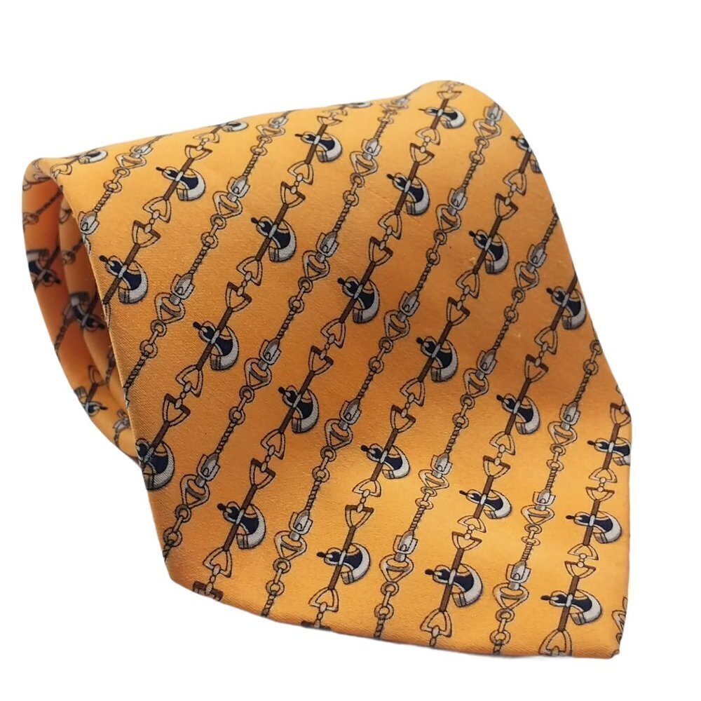 Kai Long Gold Chain Link Geometric Silk Necktie